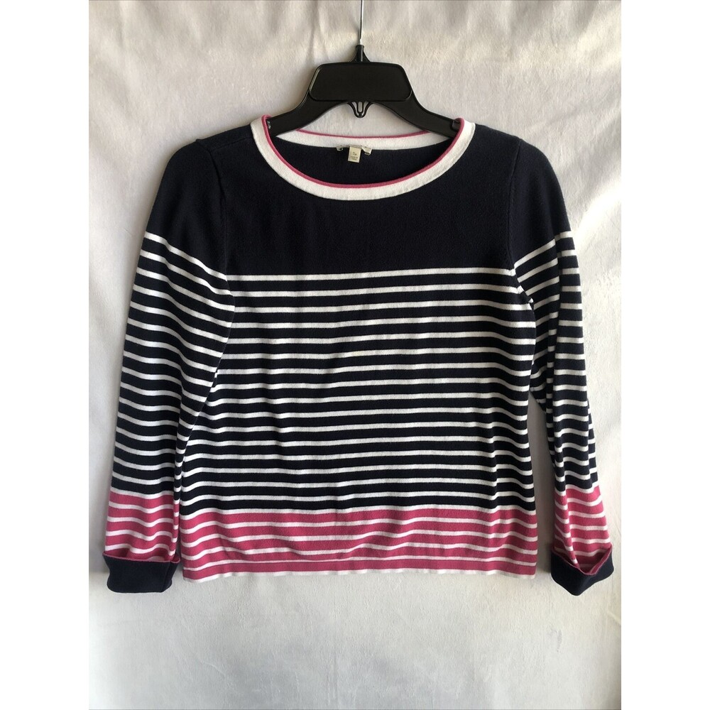 Talbots Long-Sleeve Blue & Pink Striped Sweater, Wide Neck, Size Small Petite